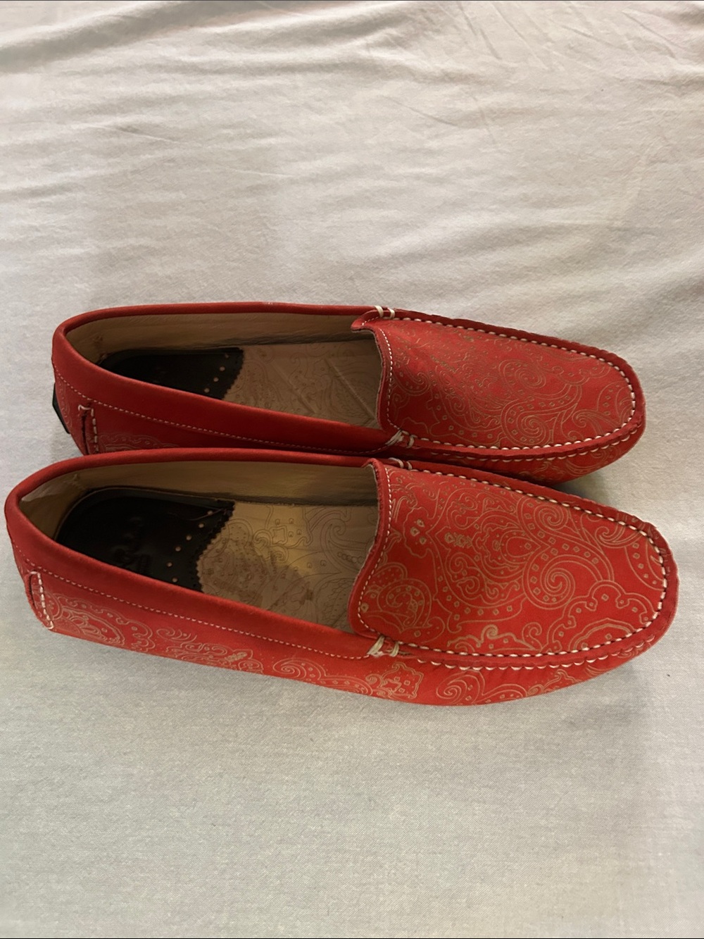 Robert Graham Men's Soprano Red Suede Slip-On Driving Loafers w Gold Paisley - Picture 3 of 6